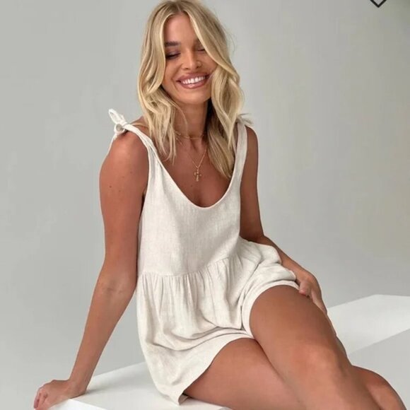 Princess Polly Tay Linen Blend Romper NWT Beige Size 10 - Picture 2 of 8
